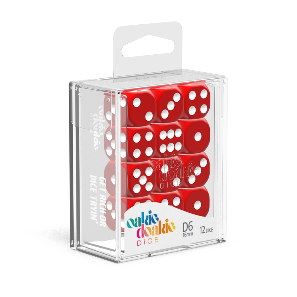 Oakie Doakie Dice D6 16 mm Solid - Red (12)