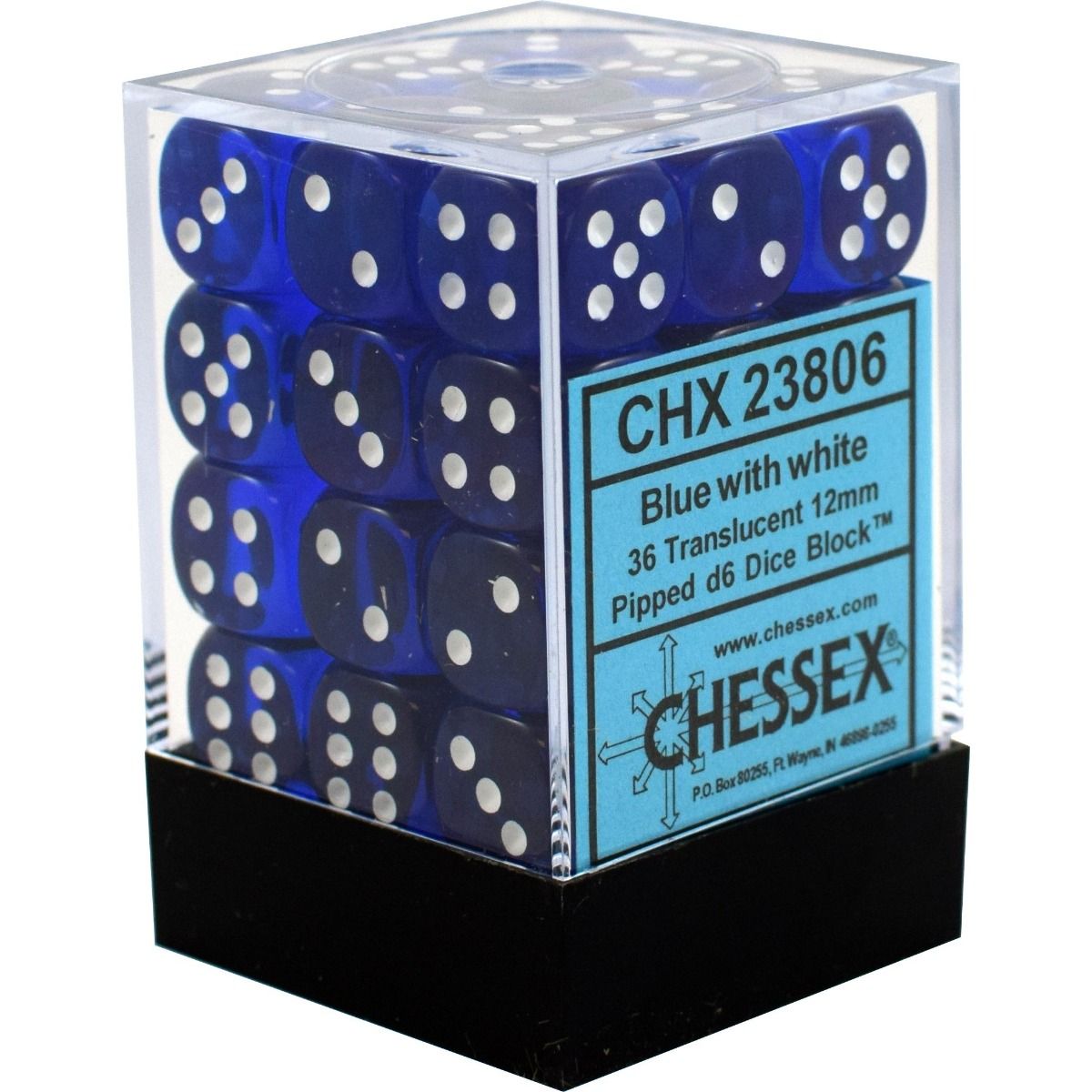 CHX 23806 Translucent 12mm d6 Blue/White Block (36)