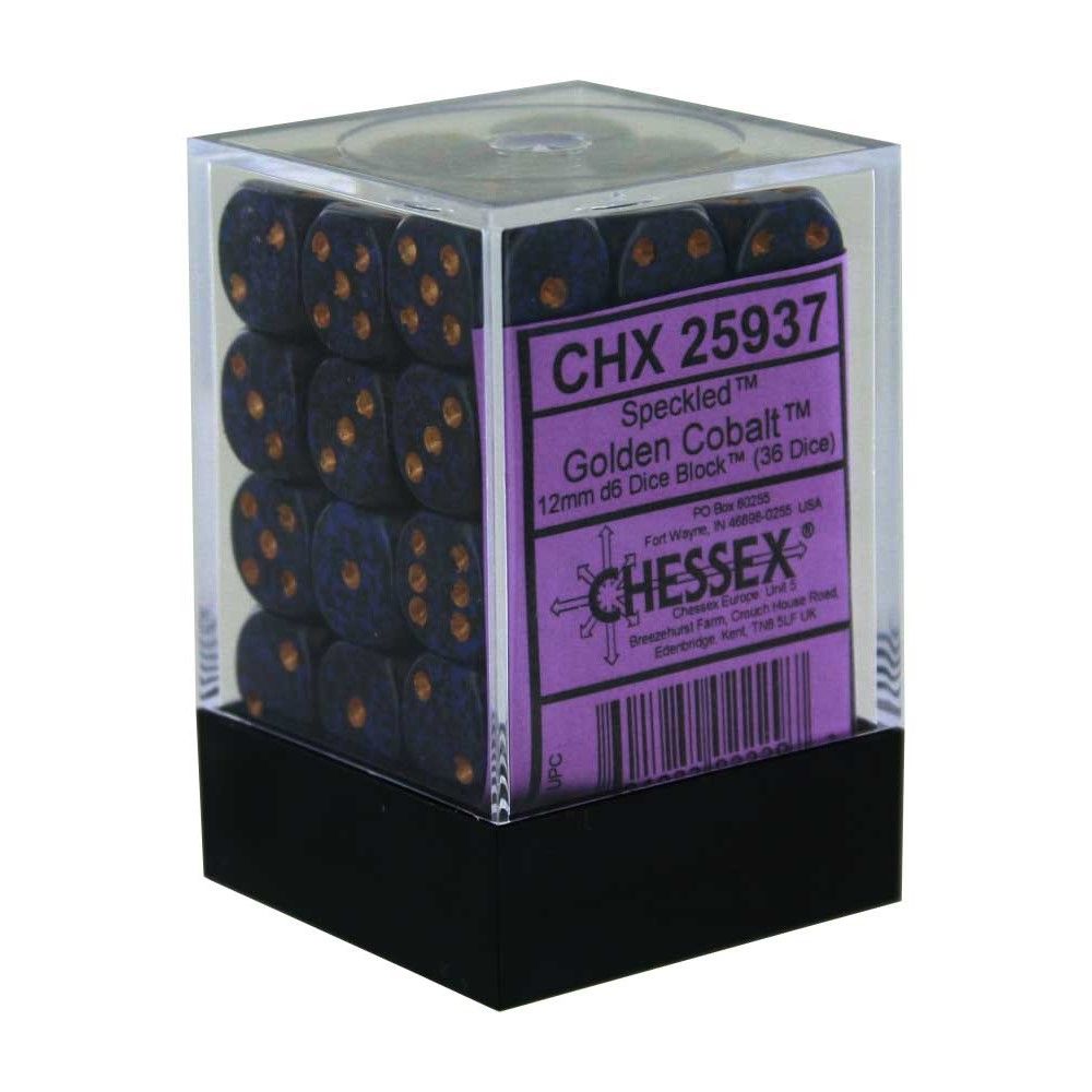 CHX 25937 Speckled 12mm d6 Golden Cobalt Block (36)