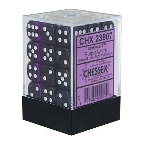 CHX 23807 Translucent 12mm d6 Purple/White Block (36)