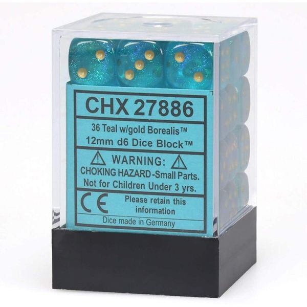CHX 27886 Borealis #2 12mm d6 Teal/Gold Block (36)