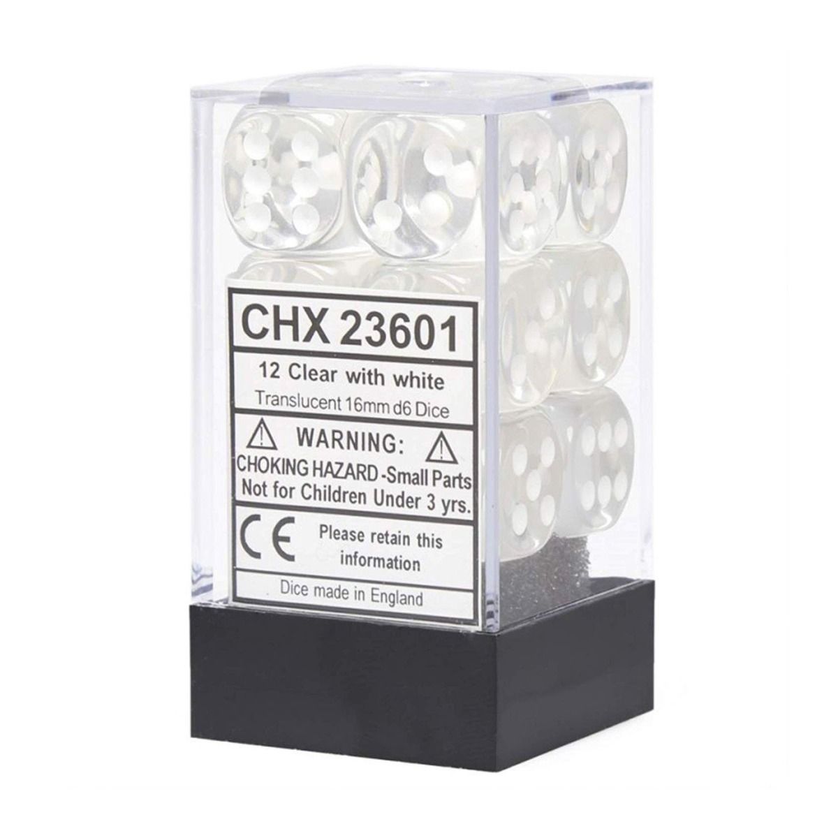CHX 23601 Translucent 16mm d6 Clear/White Block (12)