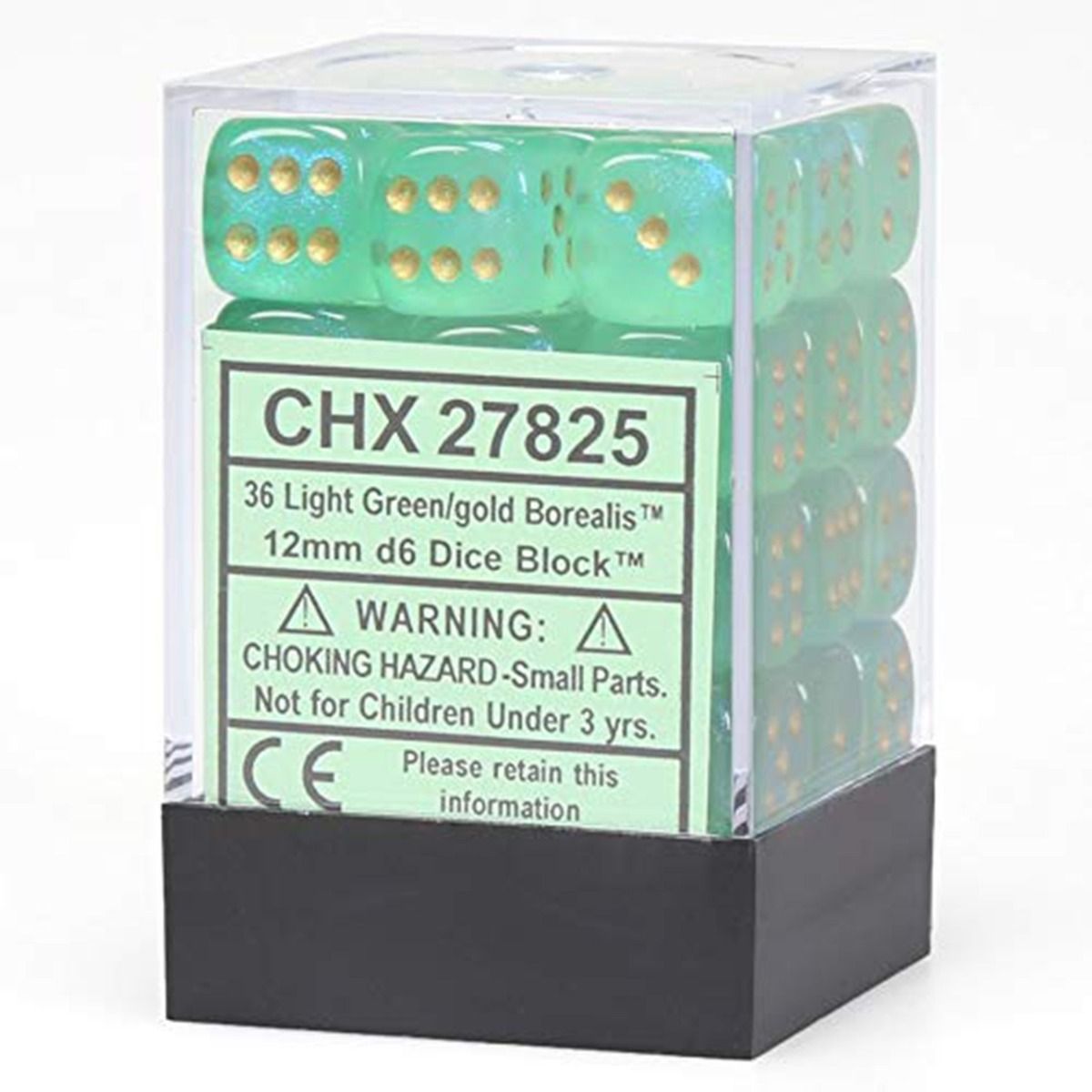 CHX 27825 Borealis #2 12mm d6 Light Green/Gold Block (36)