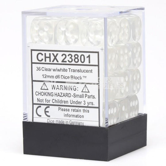 CHX 23801 Translucent 12mm d6 Clear/White Block (36)