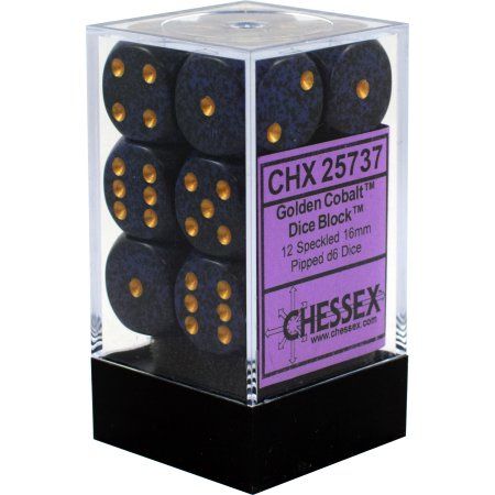 CHX 25737 Speckled 16mm d6 Golden Cobalt Block (12)