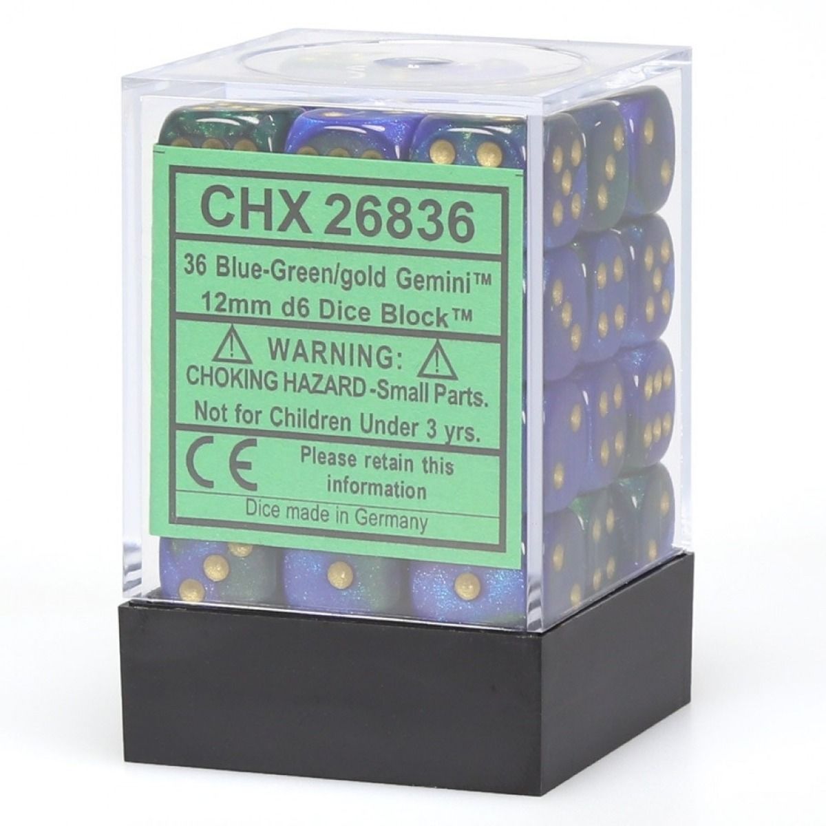 CHX 26836 Gemini 12mm d6 Blue-Green/Gold Block (36)