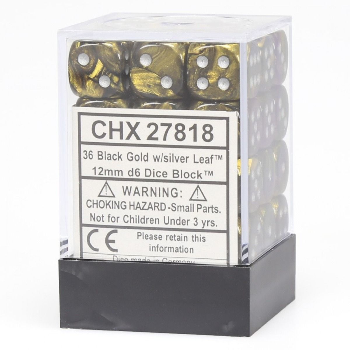 CHX 27818 Leaf 12mm d6 Black Gold/Silver Block (36)