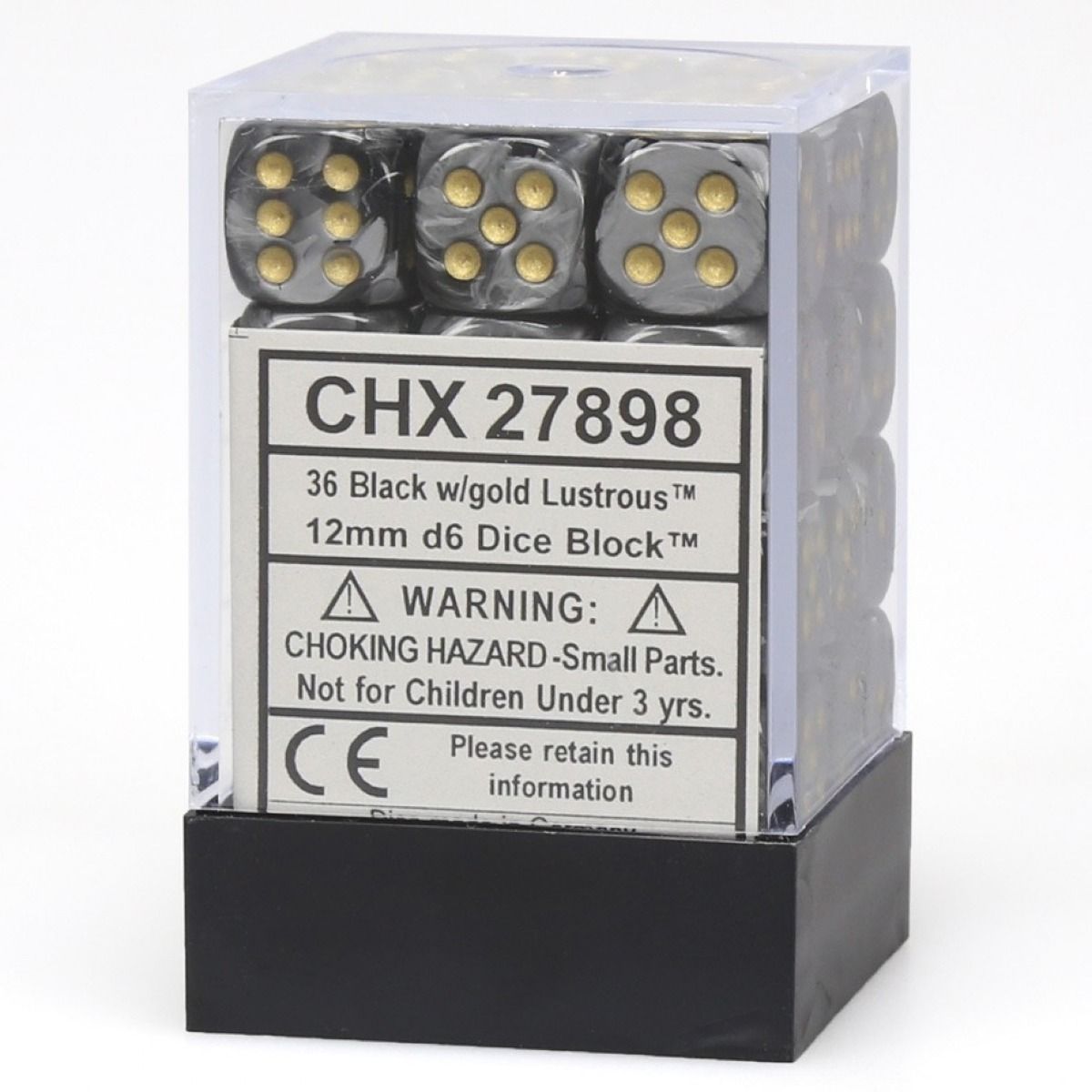 CHX 27898 Lustrous 12mm d6 Black/Gold Block (36)