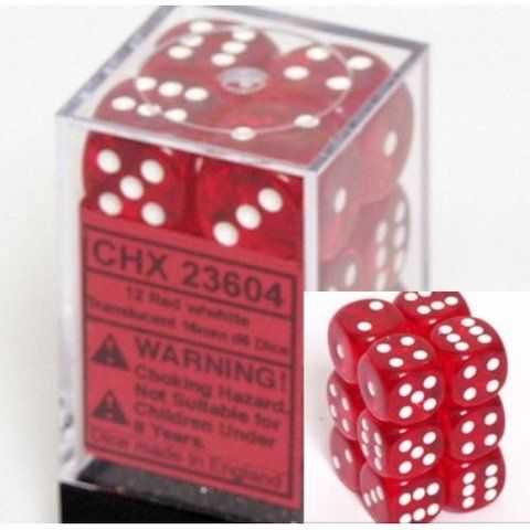 CHX 23604 Translucent 16mm d6 Red/white Block (12)