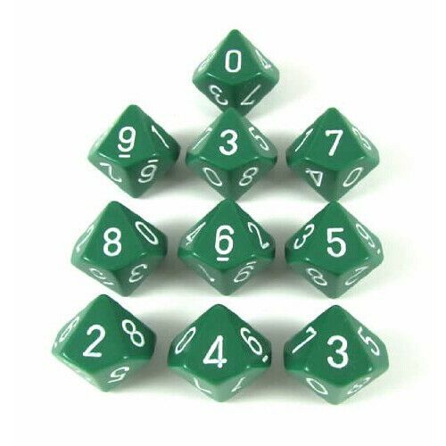 CHX 26205 Opaque Green/White Set of Ten d10s