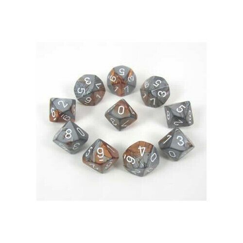 CHX 26224 Gemini Polyhedral Copper-Steel/White Set of Ten d10s