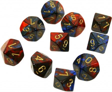 CHX 26229 Gemini Polyhedral Blue-Red/Gold Set of Ten d10s