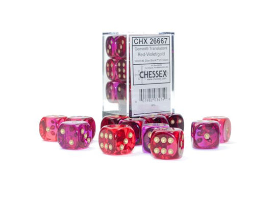 CHX 26667 Gemini 16mm d6 Translucent Red-Violet/Gold Block (12)