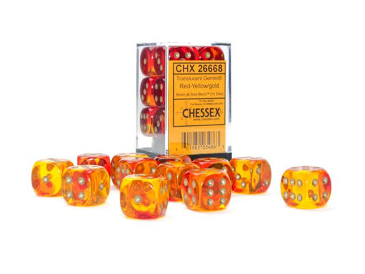 CHX 26668 Gemini 16mm d6 Translucent Red-Yellow/Gold Block (12)