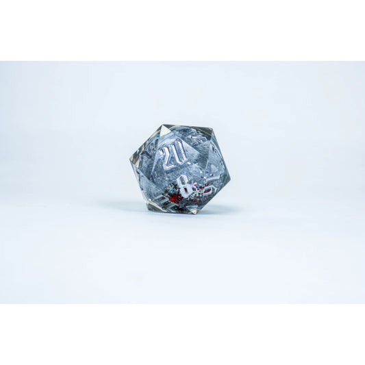 Sirius Dice - Silver Ink; Silver Glitter; Red and Green Snowflakes D20 Snow Globe