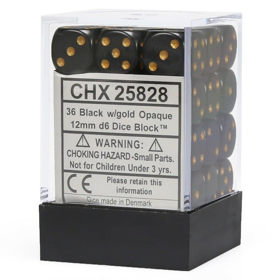 CHX 25828 Opaque 12mm d6 Black/Gold Block (36)