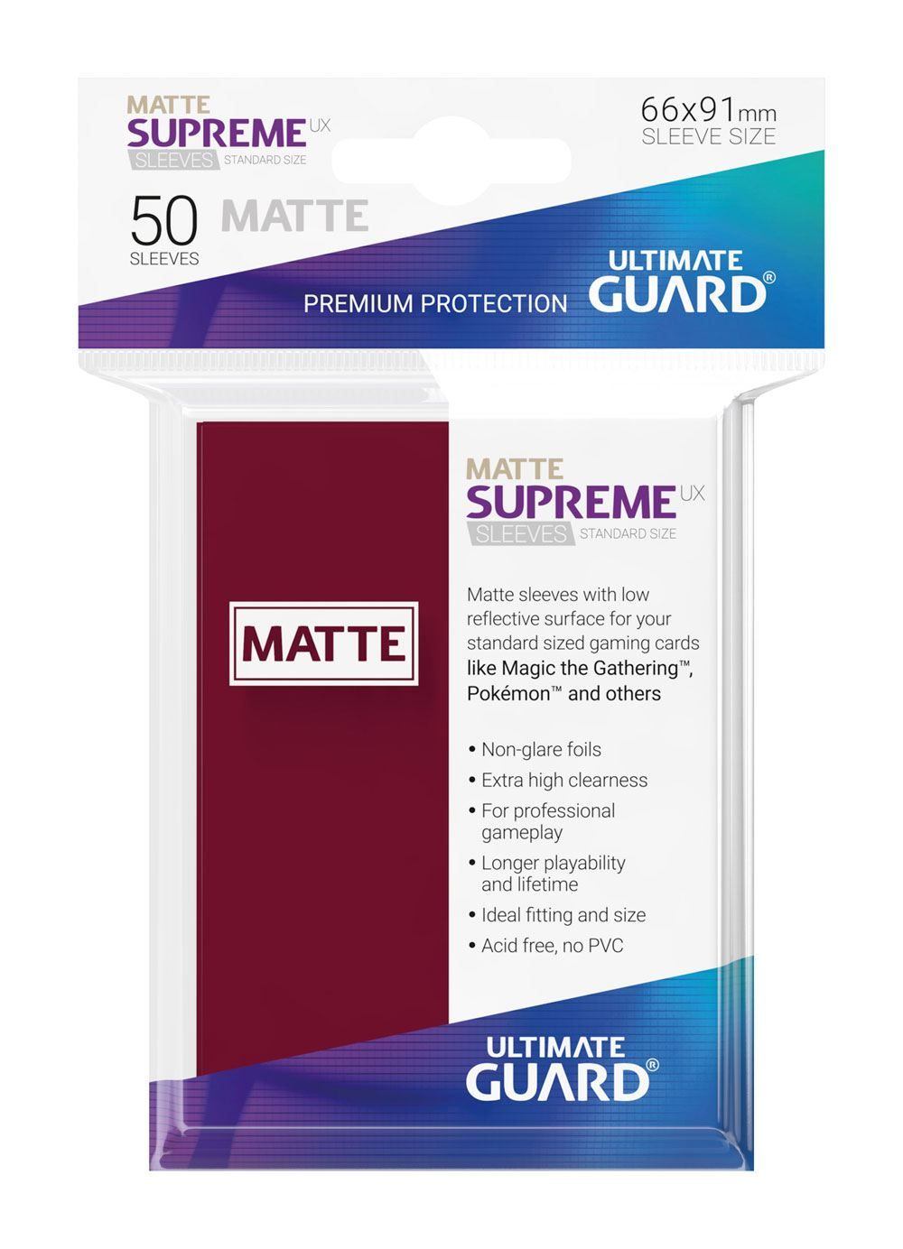 Ultimate Guard Supreme UX Sleeves Standard Size Matte Burgundy (50)